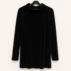 Belle Kim Gravel Top Size XL Black Velvet Mock Tunic Gothic Witchy Dark Academia